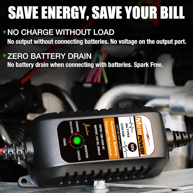 MOTOPOWER MP00205A 12V 800mA Automatic Battery Charger, Battery Maintainer - Image 3