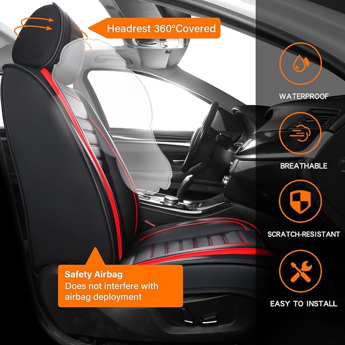 Car Seat Covers Full Set, Universal Faux Leather Car Seat Covers, Waterproof - Image 6
