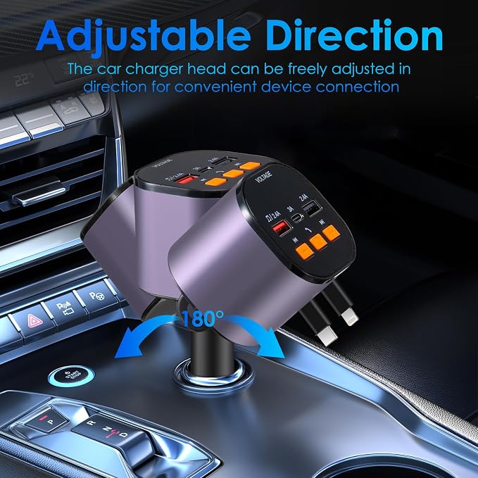 Retractable Car Charger, 5 in 1 Fast Car Phone Charger 90W, Handsfree Call - Image 7