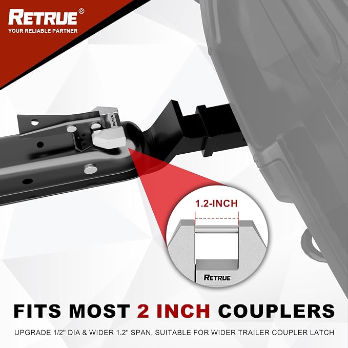 RETRUE Trailer Tongue Coupler Lock, Upgrade Trailer Cyberlock Extra Wide 1.2'' - Image 2