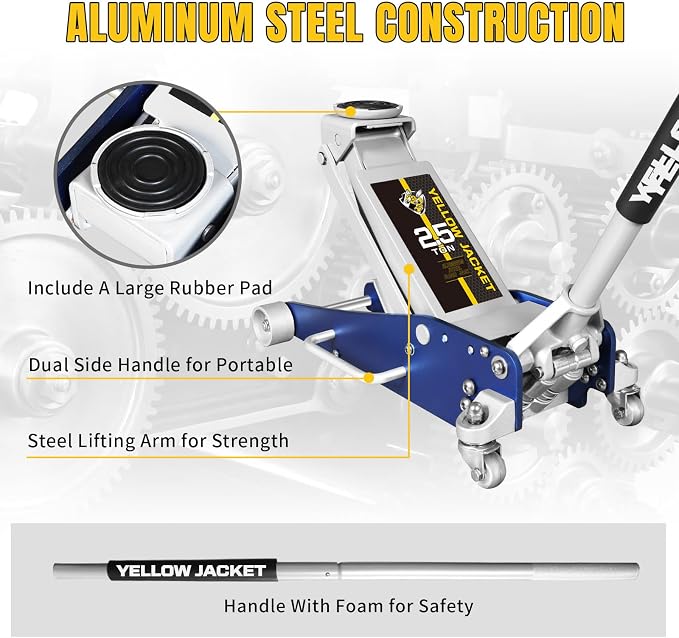 YELLOW JACKET Floor Jack 2.5 Ton Hydraulic Low Profile Aluminum and Steel - Image 2