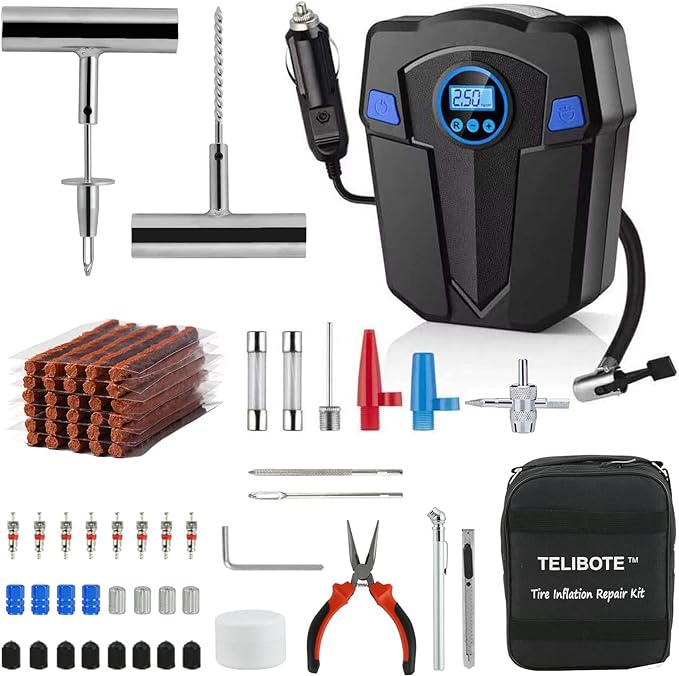 Tire Repair Kit, Tire Inflator Portable Air Compressor, Heavy Duty Flat Tire by TILIBOTE