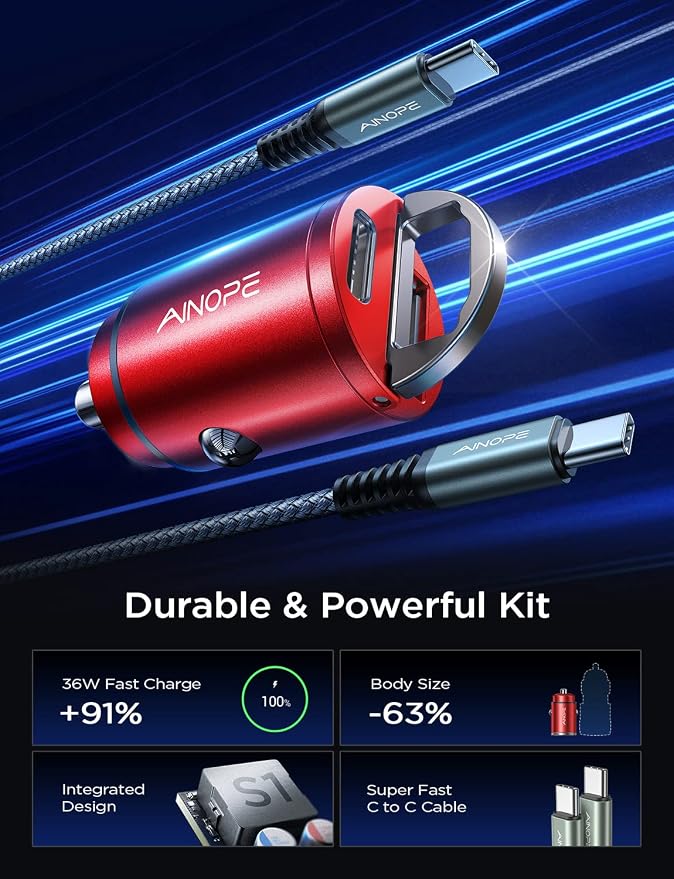 AINOPE 90W Super Fast Car Charger, Invisible USB C 45W Car Charger Fast - Image 2