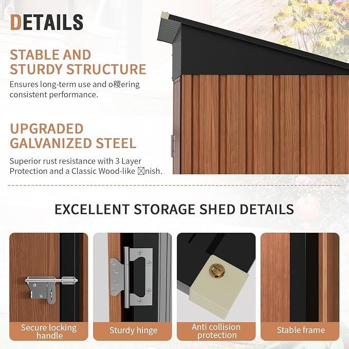 5x3 Ft Storage Shed, Outdoor Metal Shed - Image 6