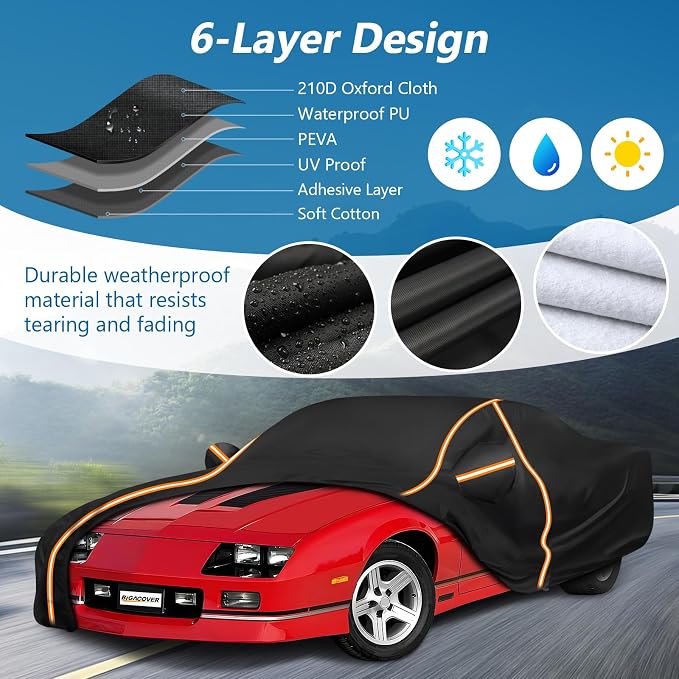 Car Cover for Chevy Camaro 1982-2002, Waterproof 210D Oxford Cloth and Cotton - Image 2