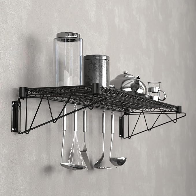 14" x 48" Black Epoxy Wire Wall Mount Shelf - Image 6