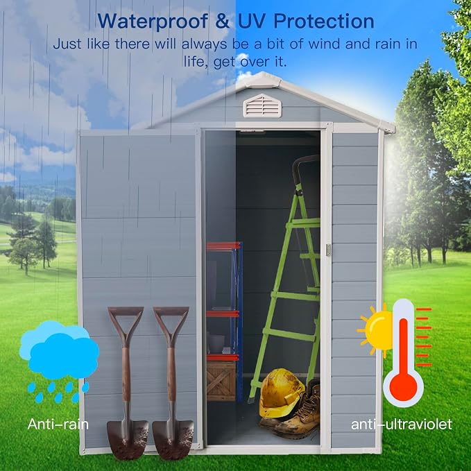 4x6 FT Outdoor Storage Shed, Resin Garden Shed - Image 2
