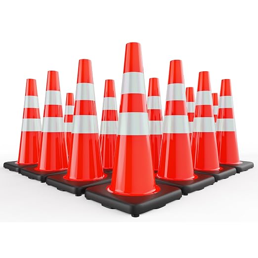 Traffic Cones 28 inch Orange 12 Pack Heavy Duty Safety Cones by StrLon