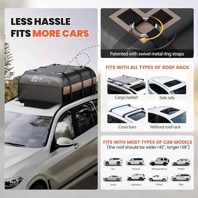 Asinking Car Rooftop Cargo Carrier Bag, 22 Cubic Feet Waterproof Roof Cargo Bag - Image 6