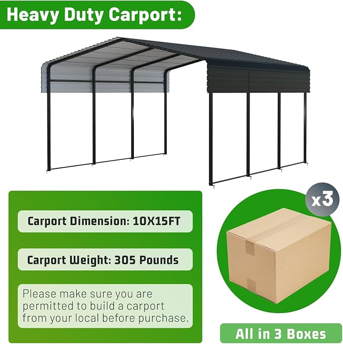 10 x 15 FT Metal Carport with Heavy Duty Galvanized Steel Roof & Durable Frame - Image 7