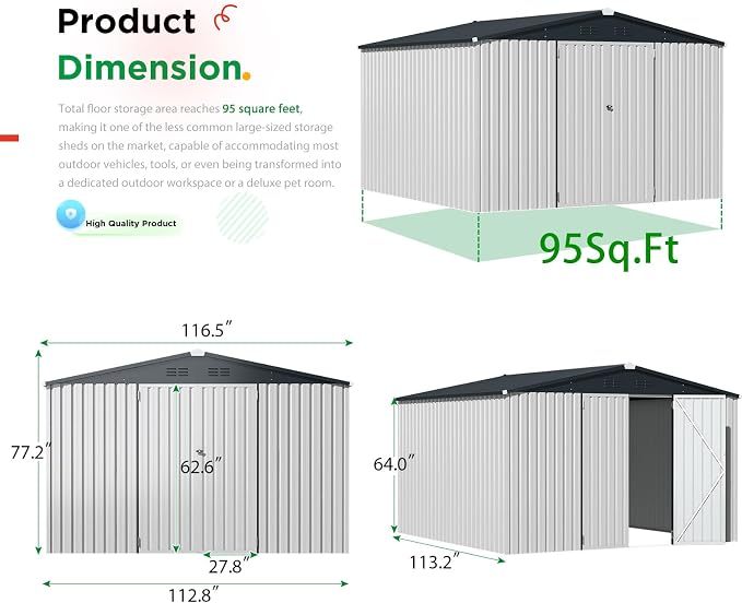 U-MAX 10' x 10' Shed Outdoor Storage Shed Clearance, Large Metal Garden Shed - Image 5
