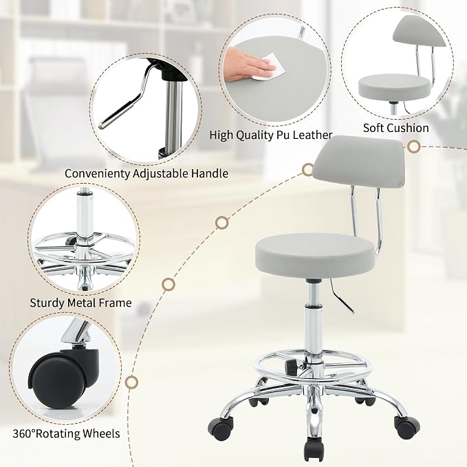 Rolling Massage Chair, Height Adjustable Salon Stool - Image 4