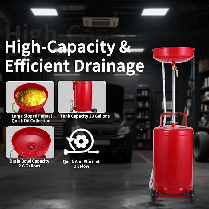 XtremepowerUS 20 Gallon Portable Waste Oil Drain Tank Air Operated Drainage - Image 2