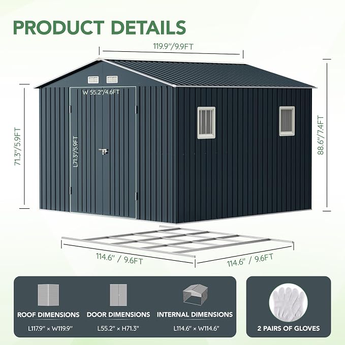 10X10X7.5 FT Outdoor Steel Storage Shed - Image 4