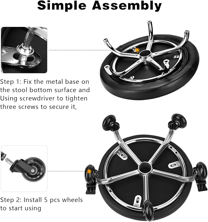 Rolling Stool with Backrest Low Height Rolling Stool with PU Leather, Roller - Image 8