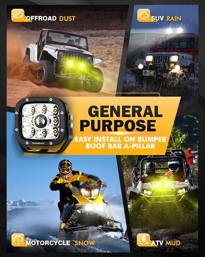 Auxbeam XP-Ultra Series 5 Inch LED Pod Lights 110W Hyper Spot Beam Cube Offroad - Image 6