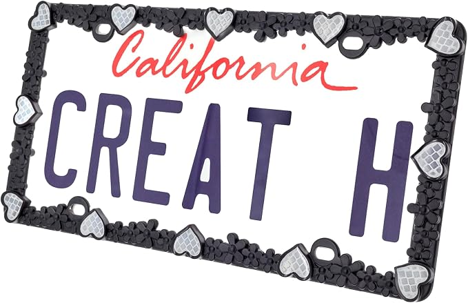 Creathome 3D Daisy Heart License Plate Frame from Pure Zinc Alloy Metal Perfect - Image 2