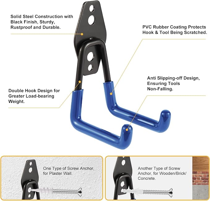 Steel Garage Hooks Wall Tool Organizer, 12 Pack Garage Storage Hook Heavy Duty - Image 3
