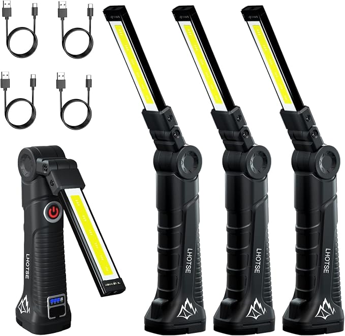 Tool Gifts for Men Dad LED Work Light, 4 Pack Rechargeable Flashlight by LHOTSE
