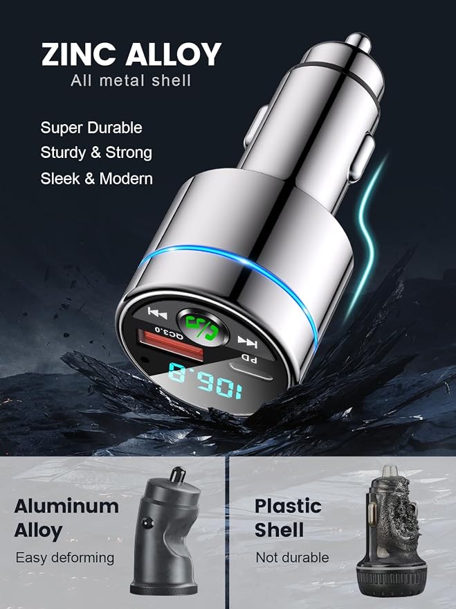 FM Transmitter for Bluetooth 5.3, PD 30W & QC3.0 18W Fast Car Charger, Wireless - Image 2