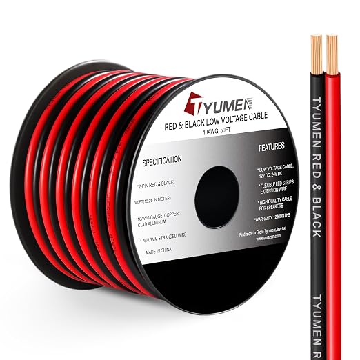 10 Gauge Wire 50FT, 10AWG Red Black Electrical Wire LED Strips Extension Cord by Tyumen