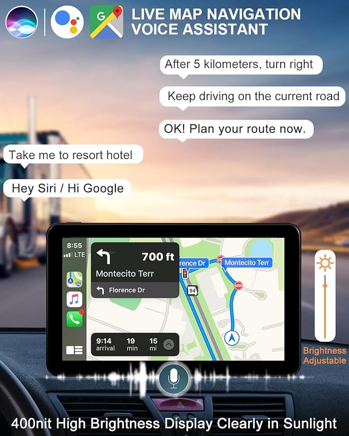 Compatible Wireless Apple CarPlay Android Auto Screen fo Car, GPS Navigation - Image 3