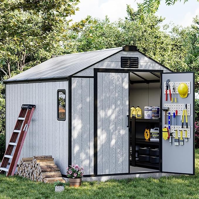 8 x 10 FT Plastic Tool Shed, All-Weather Outdoor Garden Tool Shed by DNYKER