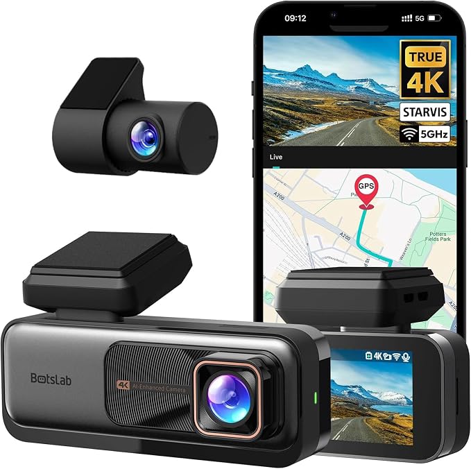 4K Dash Cam Front and Rear, 170° Ultra Wide Dashcam by BOTSLAB