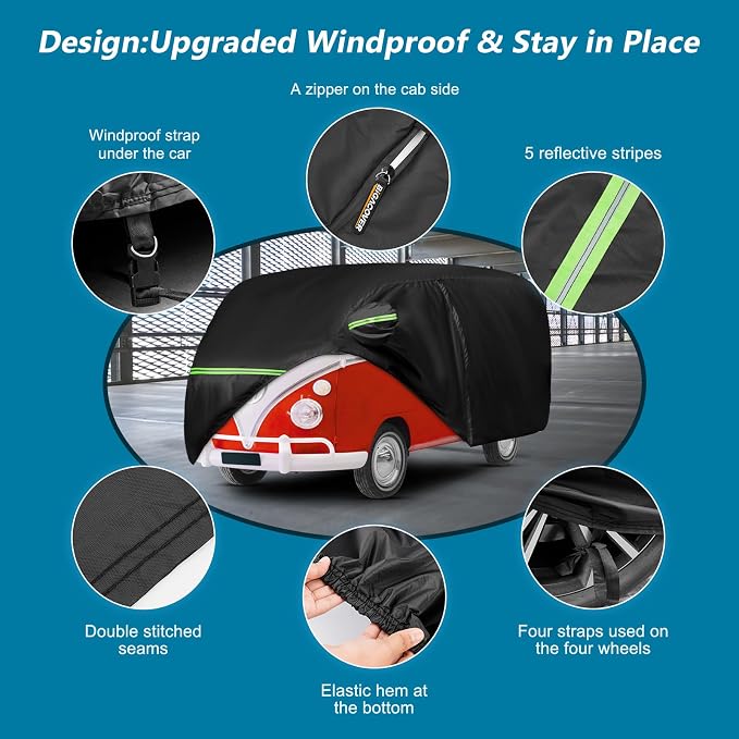 Car Cover for 1950-1992 VW Bus T1 T2 T3, Waterproof 420D Oxford Cloth Cover - Image 2