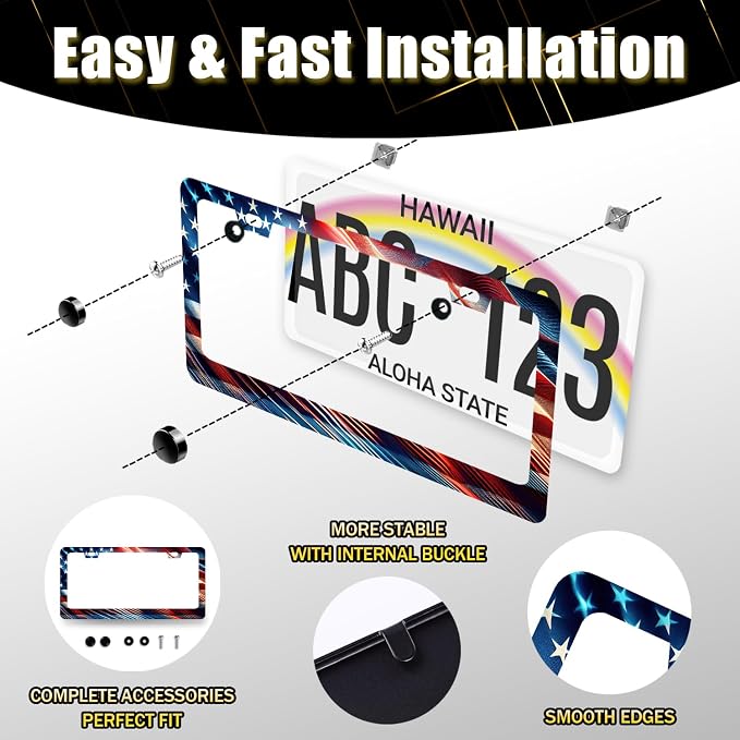 Patriotic American Flag License Plate Frame USA License Plate Stainless Steel - Image 7