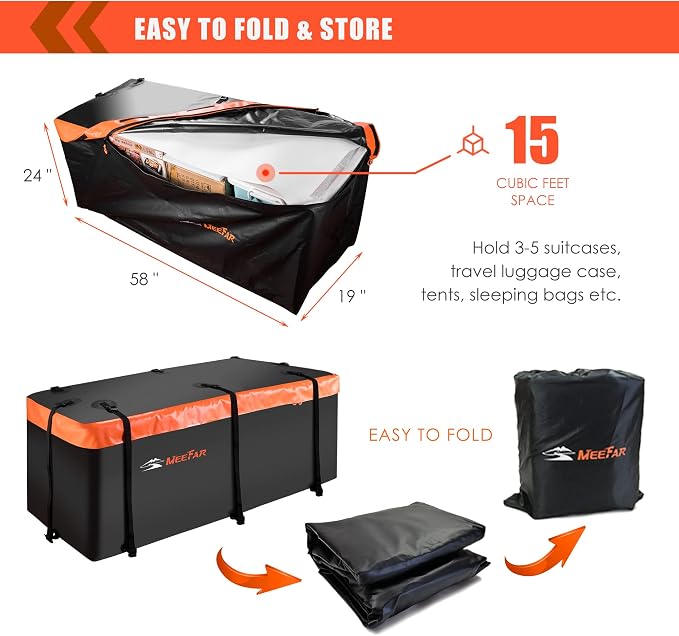 MeeFar Hitch Mount Cargo Carrier Bag Soft Shell 100% Waterproof 15 Cubic Feet - Image 4