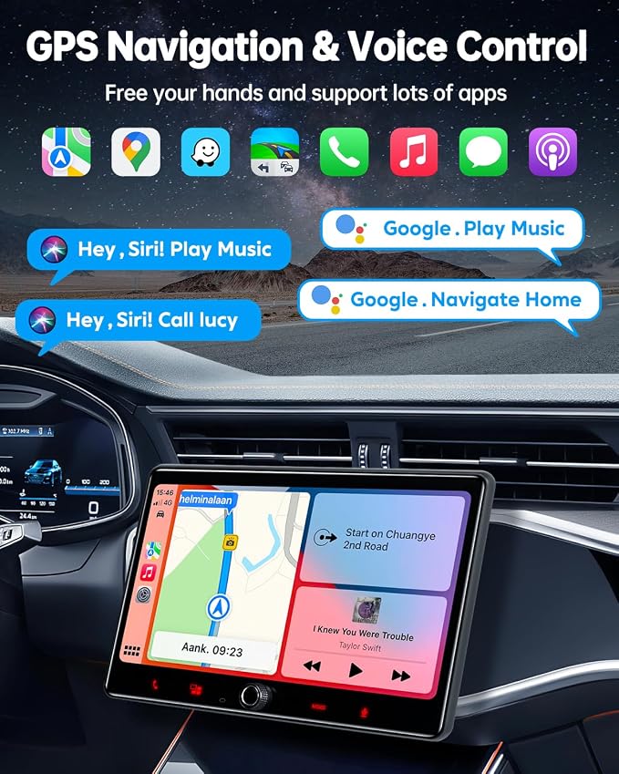 PLZ Single Din Car Stereo Wireless Apple Carplay Android Auto Radio, 10.1" Car - Image 3