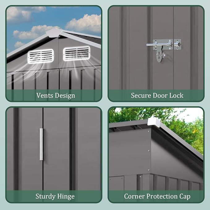 5x3x6FT Outdoor Storage Shed, Galvanized Steel Garden Shed - Image 3