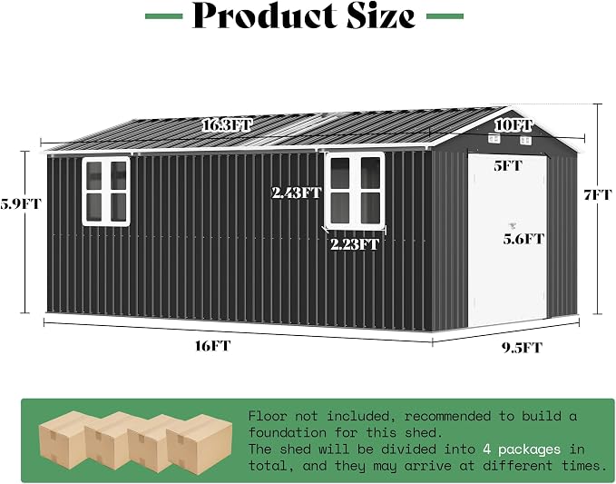 AMERLIFE 10x16.3x7 FT Galvanized Steel Storage Shed - Image 2
