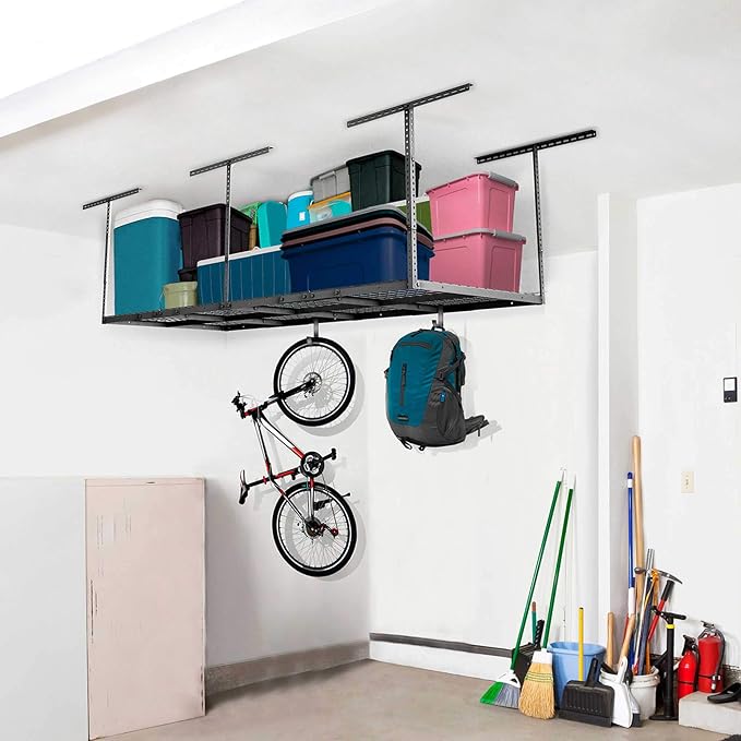 3ftx8ft Overhead Garage Storage Rack, Heavy-Duty Metal Garage Ceiling Storage - Image 2