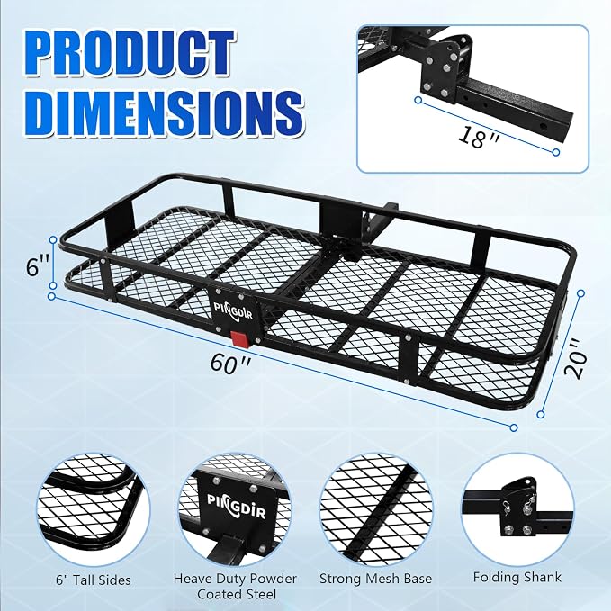 Folding Hitch Mount Cargo Carrier Hitch Rack Basket 60"*21.5"*6" Hauling Weight - Image 2