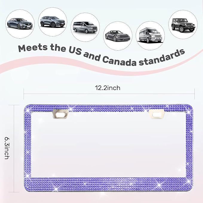 2 Pack License Plate Frames for Women, Sparkly Rhinestone Diamond Car - Image 6