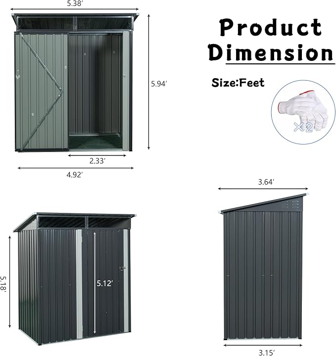 Metal 5x3 FT Garden Storage Shed, Outdoor Small Shed - Image 2