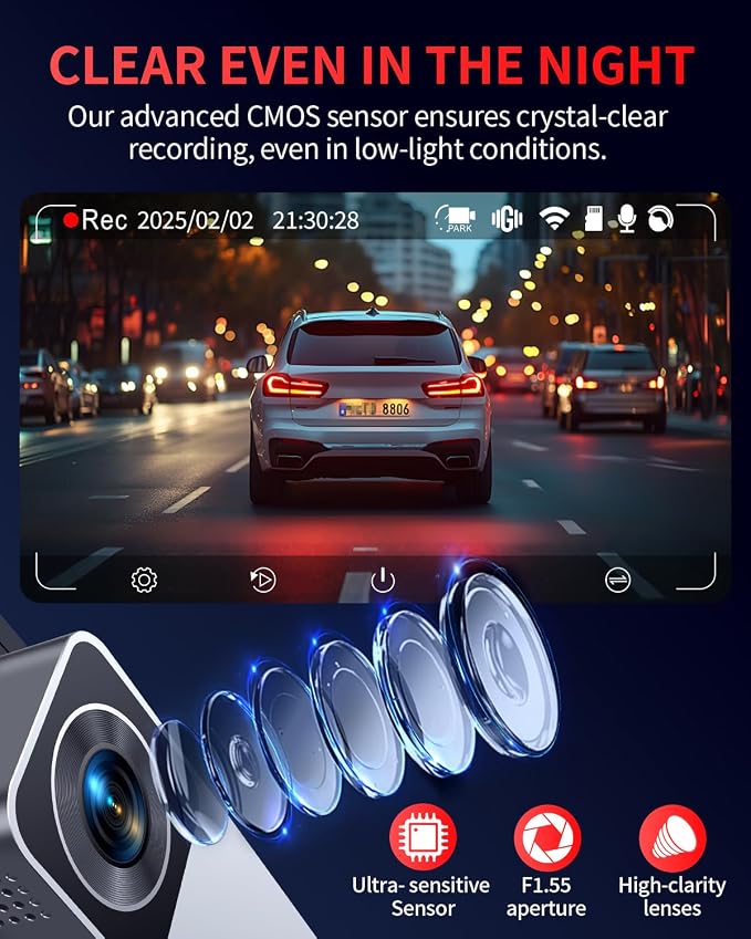 Dash Cam Front and Rear, 4K Full HD Dual Dash Camera - Image 3