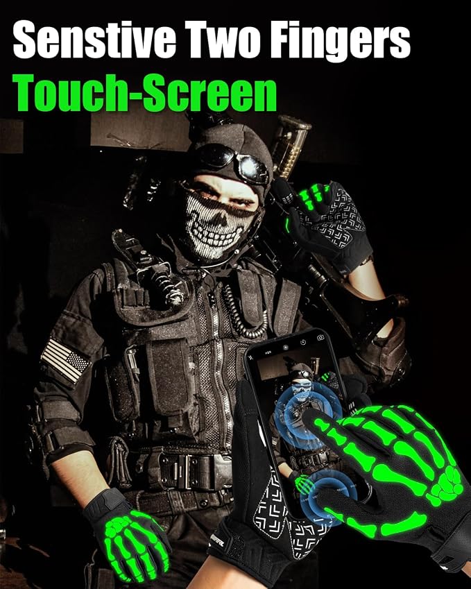 RIGWARL Skeleton Gloves Glow in The Dark, Touchscreen Riding Cycling Gloves - Image 5