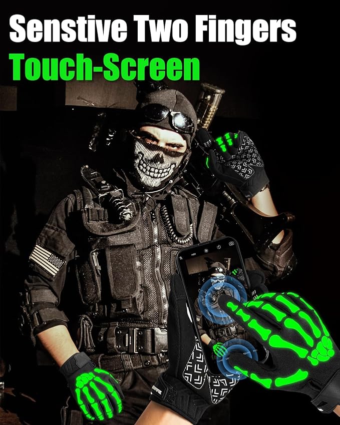 RIGWARL Skeleton Gloves Glow in The Dark, Touchscreen Riding Cycling Gloves - Image 5