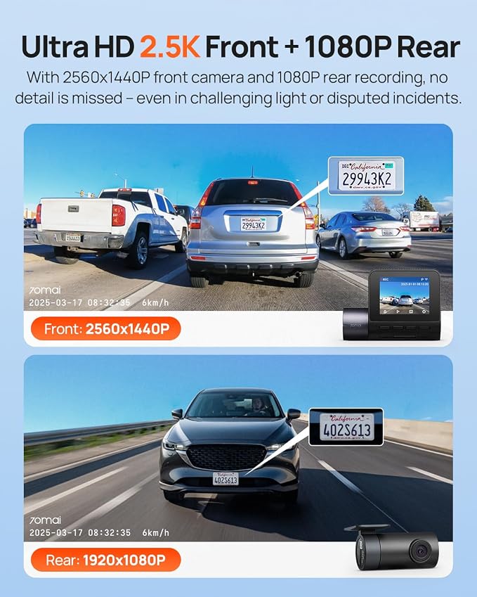 70mai Dash Cam Front and Rear - Image 2