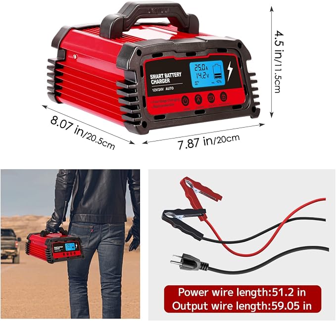 LVYUAN 2/10/25 Amp Car Battery Charger, 12V Fully Automatic Smart Battery - Image 4