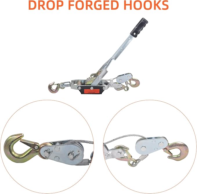 5 Ton Heavy Duty 3 Hook Steel Cable Dual Gear Power Puller Come Along Chain - Image 2
