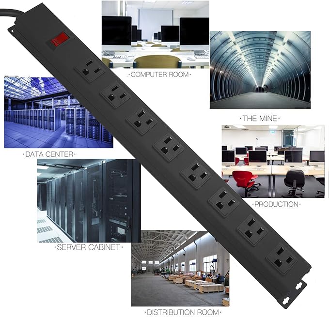 HHSOET Metal 8 Outlet Mountable Power Strip, Wall Mount Outlet Heavy Duty - Image 5