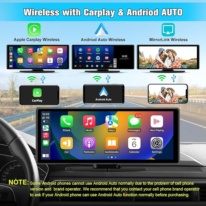 10.26" Portable Carplay Screen for Car, Wireless Carplay & Android Auto Car - Image 2