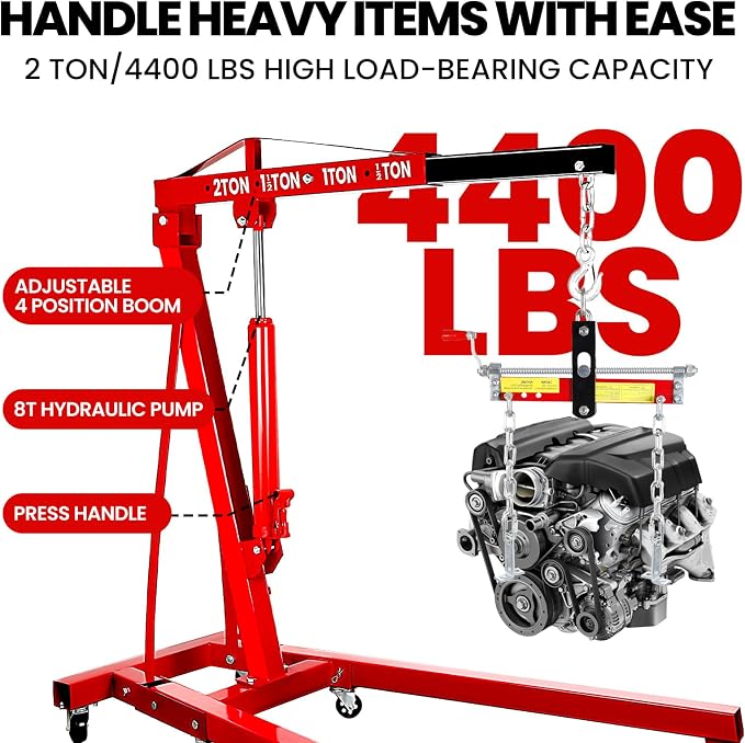 Engine Lift with Load Leveler, 2T Heavy Duty Alloy Steel Folding Cherry Picker - Image 3