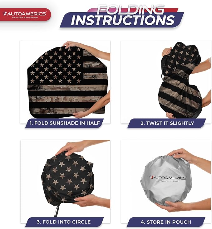 Autoamerics 1-Piece Windshield Sun Shade Brown Camo American Flag USA Design - Image 8