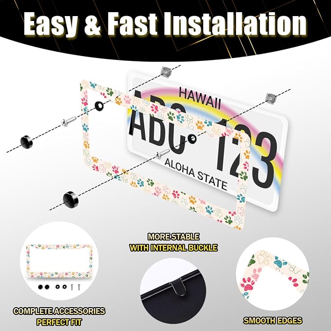 Colorful Dog Paws License Plate Frame Animal Dogs License Plate Holder - Image 7