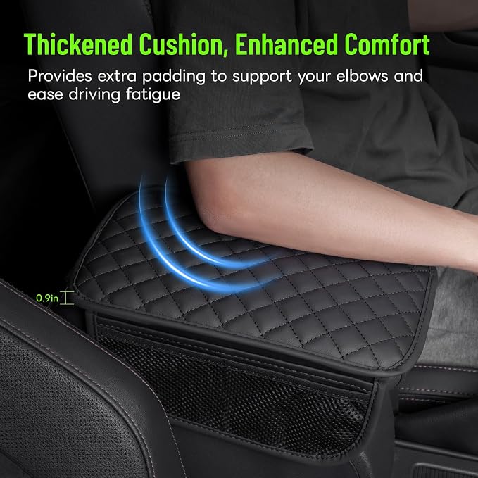 Car Center Console Cover with 6 Storage Pockets, Leather Car Arm Rest Cover - Image 2